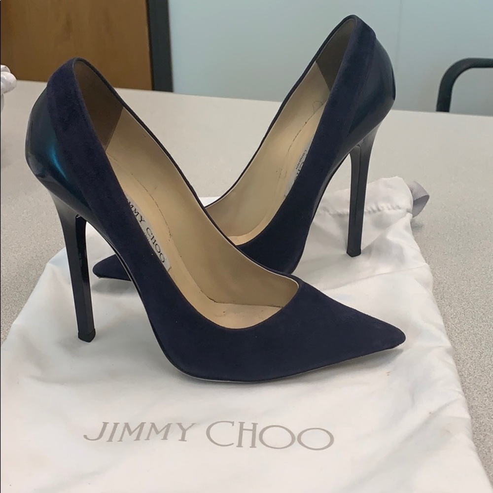 Jimmy Choo Navy Suede Pointy Toe Pumps